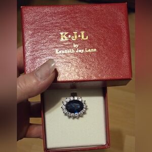 Vtg Kenneth Jay Lane KJL Princess Diana Simulated Sapphire & Crystal